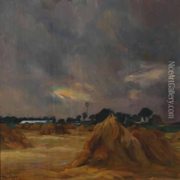 Fields With Haystacks Oil Painting - Sally Philipsen