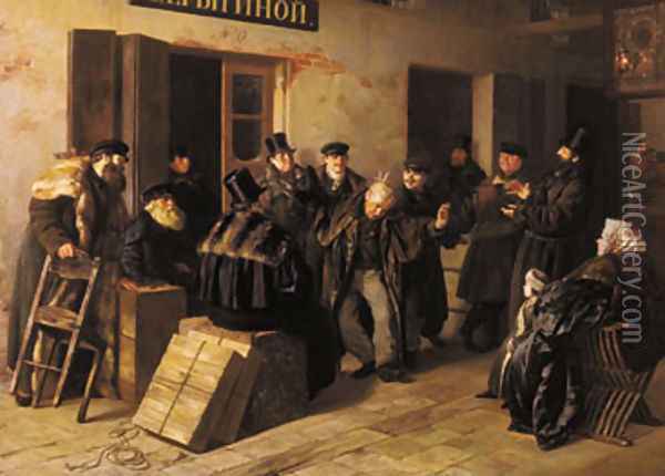 Jokers. Gostiny Dvor in Moscow, (1865) Oil Painting - Illarion Mikhailovich Prianishnikov