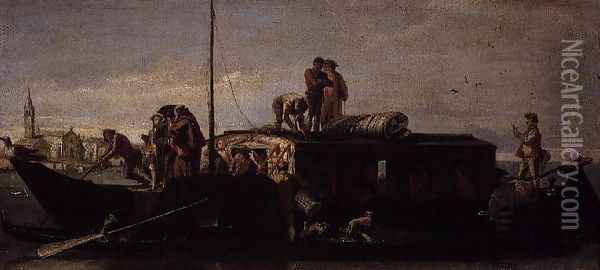 Venetian Post Barge, 1760-70 Oil Painting - Giovanni Domenico Tiepolo