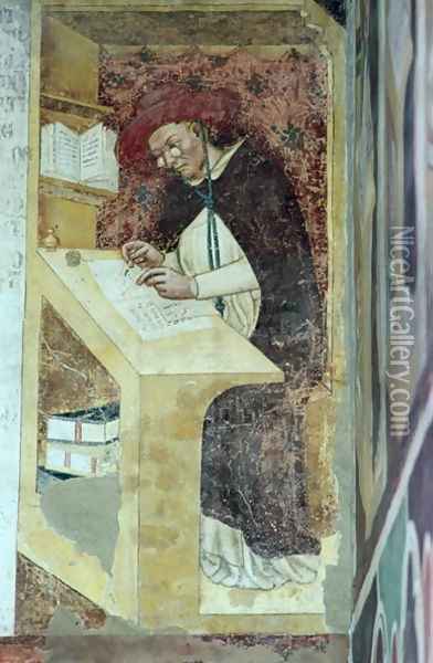 Hugues de Provence at his Desk, from the Cycle of Forty Illustrious Members of the Dominican Order in the Chapterhouse 1342 Oil Painting - Tommaso da Modena Barisino or Rabisino