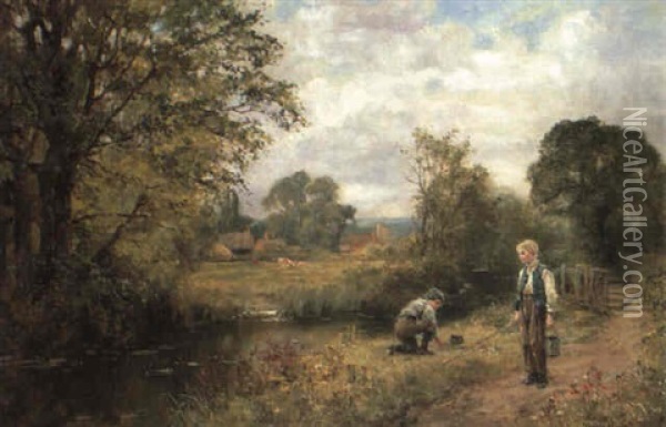 Fishing For Tiddlers Oil Painting - Henry John Yeend King