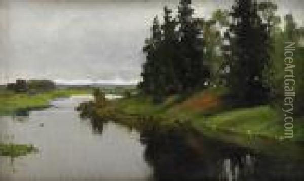 River Landscape Oil Painting - Aleksander Vladimirovich Makovskii