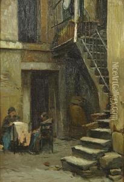 Femmes Dans Une Cour A Rome Oil Painting - Joseph Middeleer