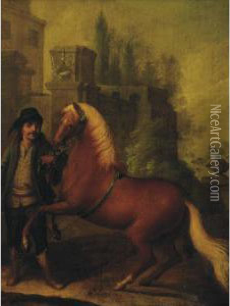 Horse And His Groom Oil Painting - Martin Ferdinand Quadal