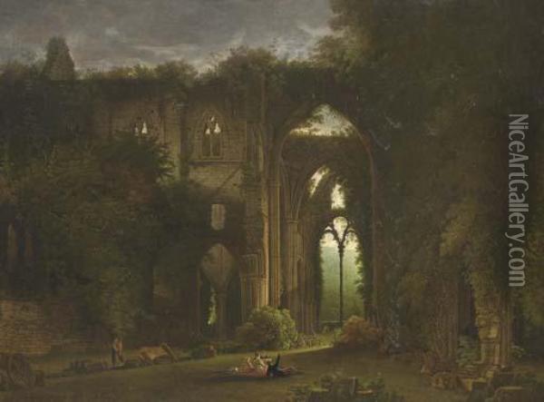 Sketching The Ruins Of Tintern Abbey Oil Painting - Samuel Colman
