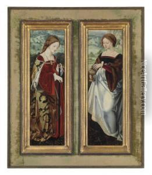 Saint Catherine Of Alexandria; And Saint Mary Magdalene Oil Painting - Joos Van Cleve