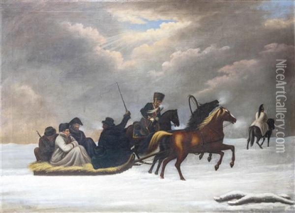 Napoleon Bei Kowro, Winter 1812 Oil Painting - Heinrich Cotta