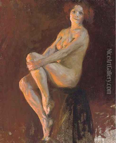 Seated female nude Oil Painting - Thomas Cooper Gotch