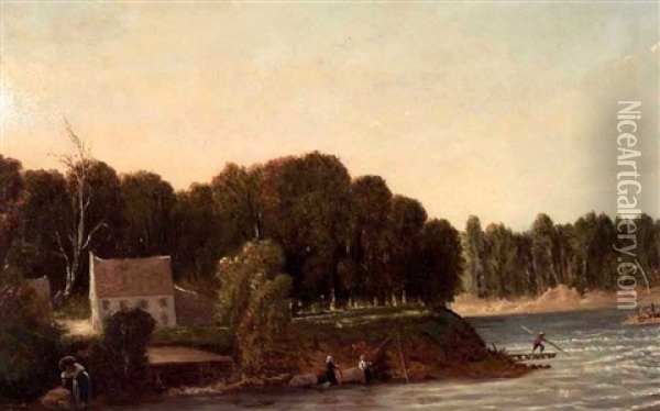 River Fishing And Rafting, Les Eboulements, Quebec Oil Painting - William Raphael