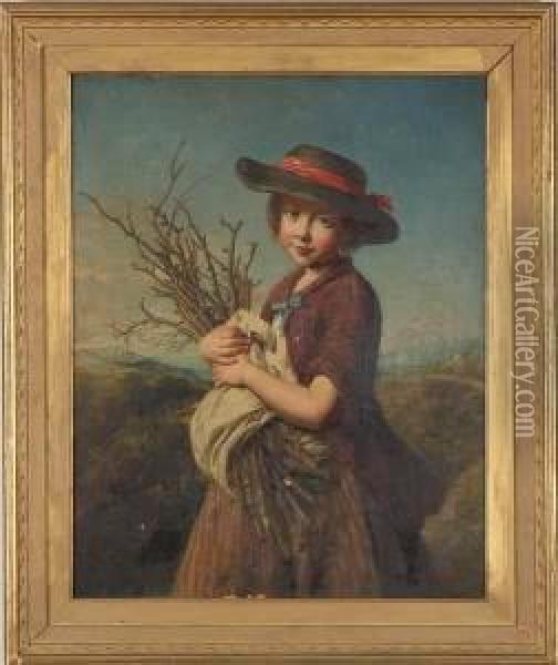Portrait Of A Young Girl With Twigs Oil Painting - John Thomas Peele