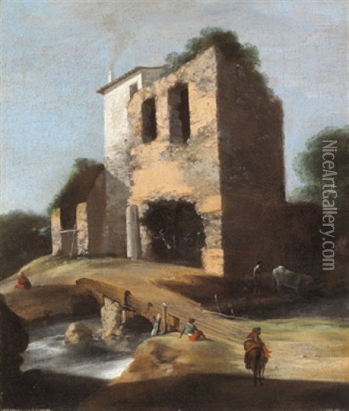 Landschaft Mit Ruinen An Einem Fluss Oil Painting - Bartholomeus Breenbergh