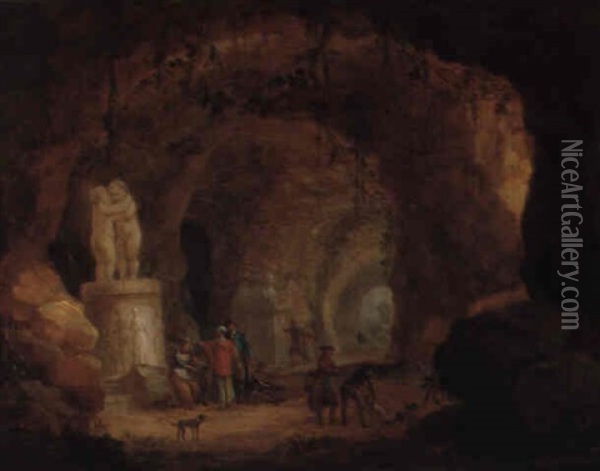 Elegante Gesellschaft In Der Grotte Von Grahlstein Bei Frankfurt Oil Painting - Georg Heinrick Hergenroder