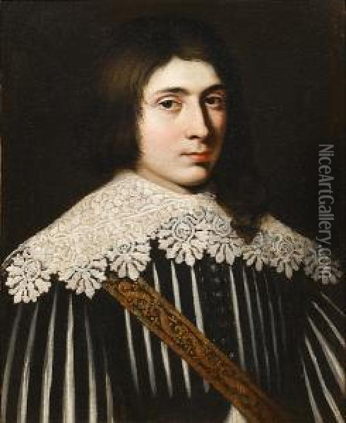 Portrait Of A Young Man, Bust-length, In Blackand White Costume With A Lace Collar Oil Painting - Mathieu Le Nain
