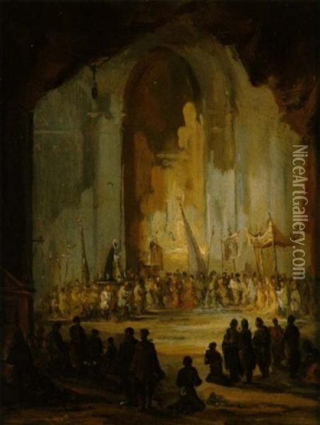 Prozession In Einer Kirche Oil Painting - Eugenio Lucas Velazquez