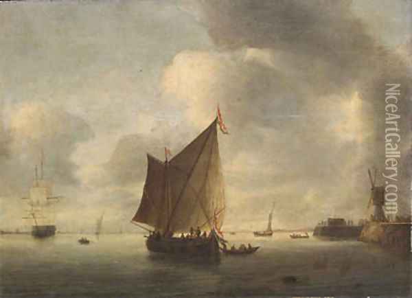 Dutch shipping becalmed in an estuary Oil Painting - Hendrick Van Anthonissen