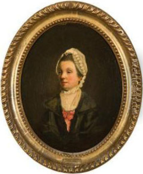 Portrait Of Mrs. Fowler In A White Bonnet Oil Painting - Thomas Beach