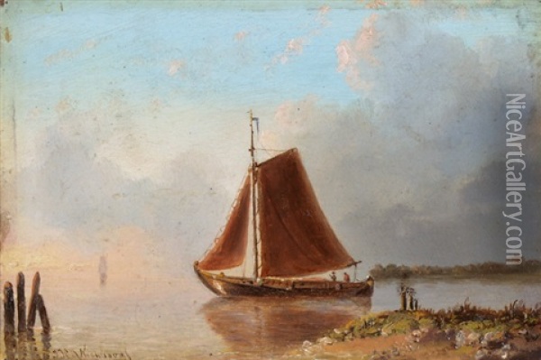 Marine Mit Segelboot Im Abendlicht Oil Painting - Jacobus Hendricus Johannes Nooteboom