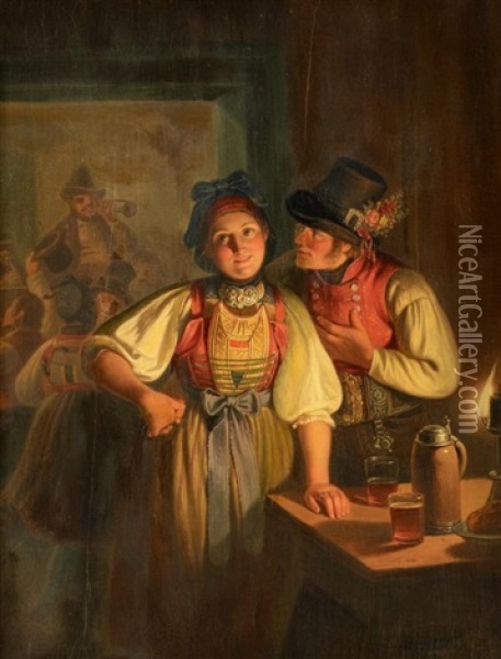 Der Antrag Oil Painting - Carl Friedrich Moritz Mueller