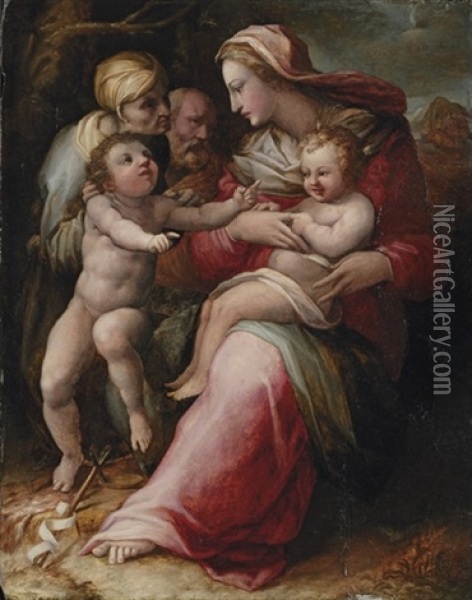 The Holy Family With Saint Elizabeth And The Infant Saint John The Baptist Oil Painting - Giovanni Battista di Matteo Naldini