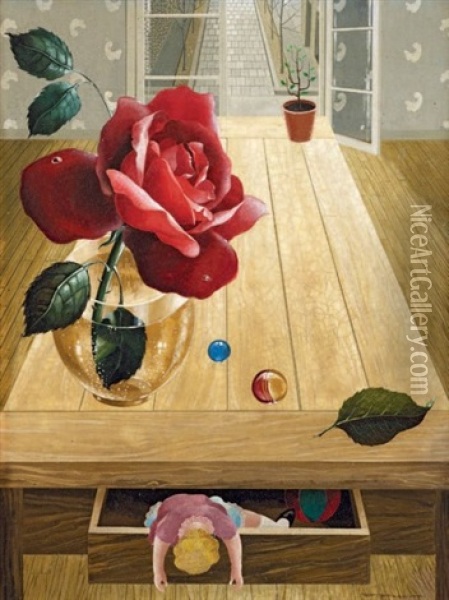 Rose Dans Un Interieur Oil Painting - Ratislaw Rakoff