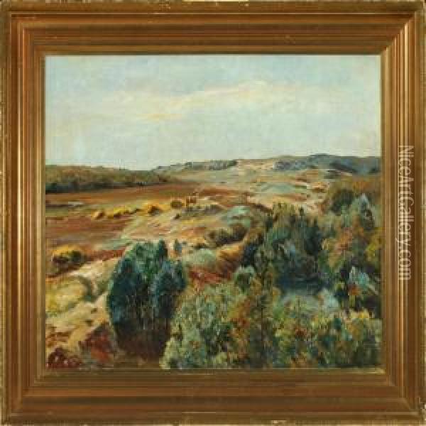 Hilly Landscape Withstag Oil Painting - Aage Bertelsen
