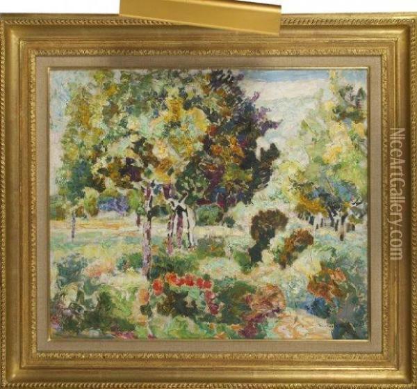 Le Jardin Fleuri. Oil Painting - Victor Charreton