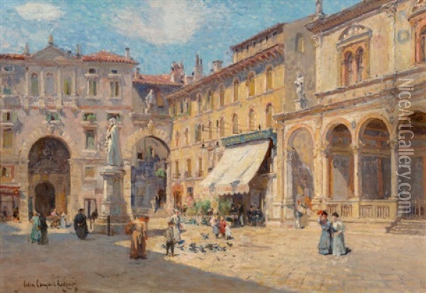The Piazza At Verona Oil Painting - Colin Campbell Cooper