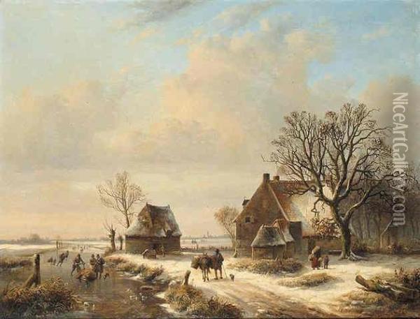 Winter Landscape Oil Painting - Eugene Joseph Verboeckhoven