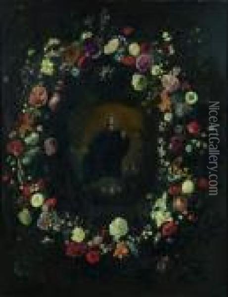 Ravissement D'un Saint Dans Une Couronne De Fleurs Oil Painting - Alida Withoos