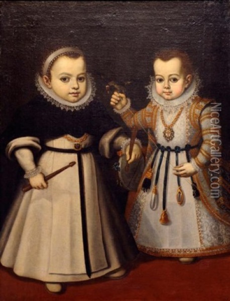 Portraits De Deux Enfants Oil Painting - Juan Pantoja de la Cruz