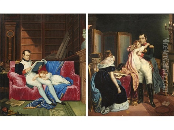 Napoleon Et Son Fils; Also A Companion Painting (pair) Oil Painting - Charles Auguste Guillaume Steuben