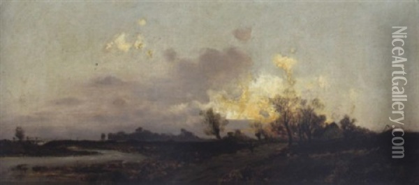 Weite Landschaft In Der Abenddammerung Oil Painting - Emil Jacob Schindler