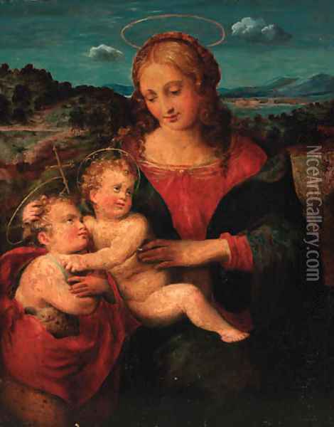 The Madonna and Child with the Infant Saint John the Baptist Oil Painting - Raphael (Raffaello Sanzio of Urbino)