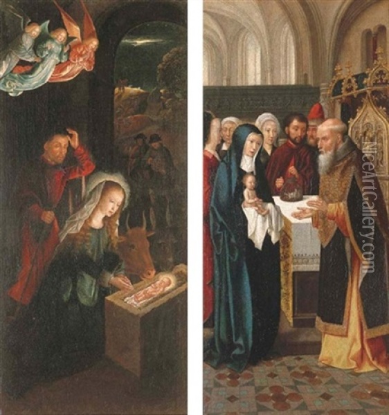 The Nativity (+ The Presentation In The Temple: 2 Wings From An Altarpiece) Oil Painting - Gerard David
