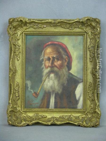 Portrait Of A Beardedpipe Smoker Oil Painting - Holmeyer