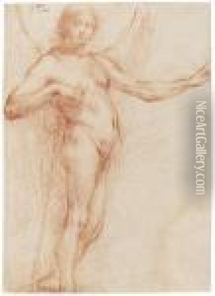 Study Of An Angel Holding A Staff Oil Painting - Francesco Montelaticci, Cecco Bravo