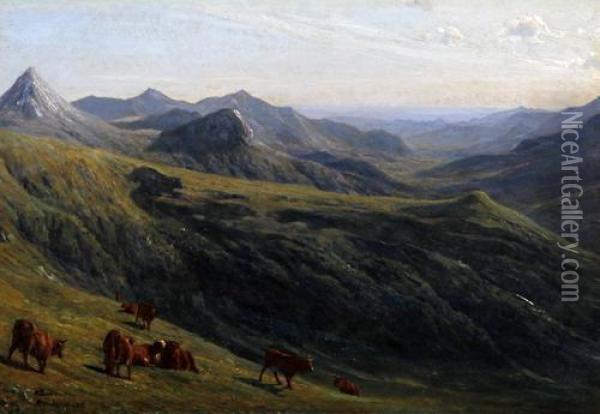 Cattle On A Hillside Oil Painting - Auguste Bonheur