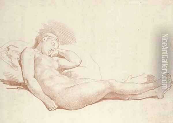 A sleeping female nude Oil Painting - French School
