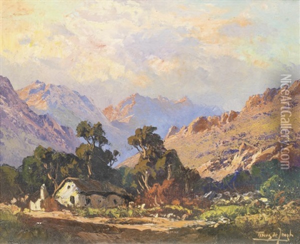Cottage In A Mountain Landscape Oil Painting - Tinus de Jongh