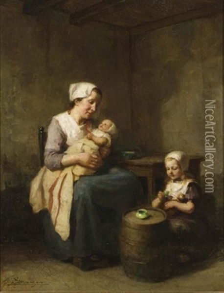A Happy Family Oil Painting - Jacobus Frederik Sterre De Jong