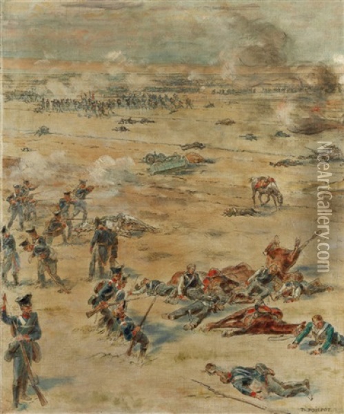 Schlachtfeld In Den Napoleonkriegen Oil Painting - Theophile (fils) Poilpot