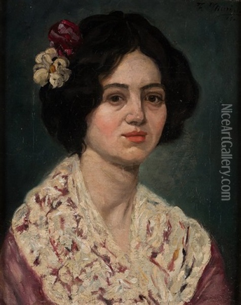 Retrato Femenino, 1900 Oil Painting - Francisco Iturrino