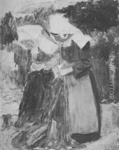 Zwei Stehende Bretonische Bauerinnen Oil Painting - Fernand Piet