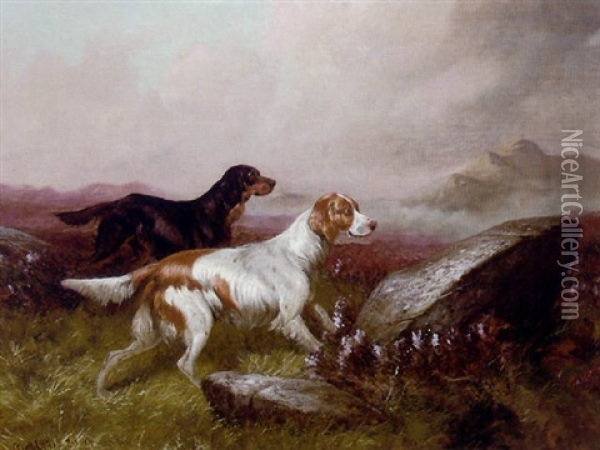 Two Setters And Grouse Oil Painting - Colin Graeme