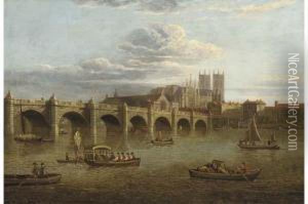 Old Westminster Bridge, With The Abbey Beyond Oil Painting - Paul, John Dean