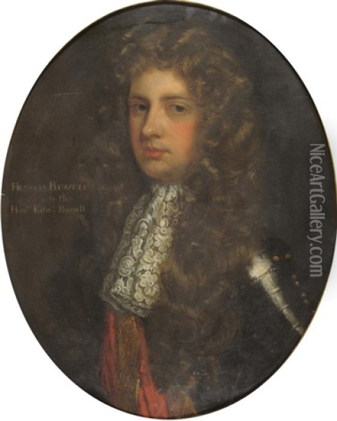 Portrait Of Francis Russell, Song Of The Hon. Edwd Russell, Half Length, Wearing Period Costume And Armour With A Powedered Wig Oil Painting - John Riley