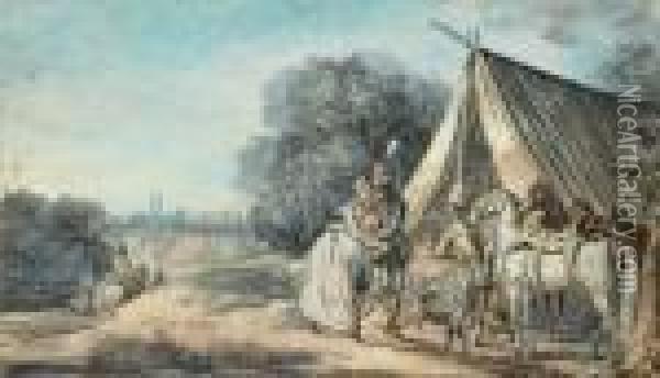 Le Bivouac Oil Painting - Louis Joseph, Dit Watteau De Lille