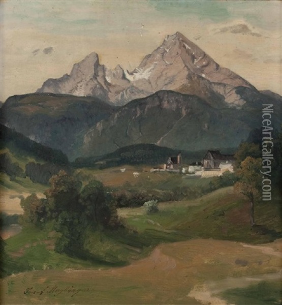 Berchtesgaden Mit Dem Watzmann Oil Painting - Josef Mayburger