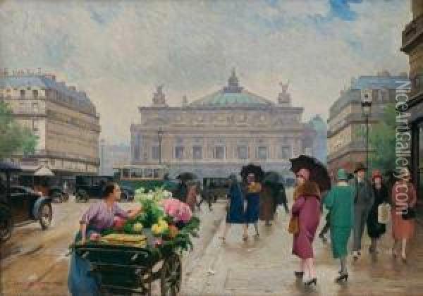 French Street Flower Market Oil Painting - Louis De Schryver