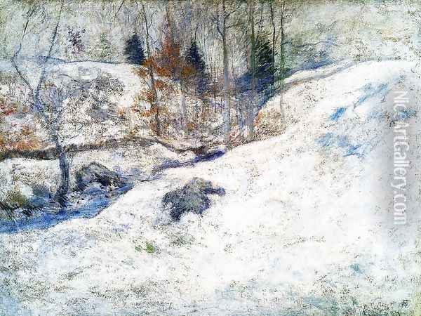 Brook In Winter Oil Painting - John Henry Twachtman